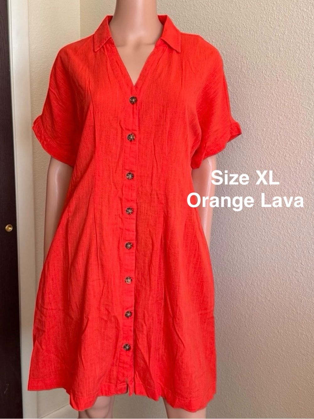 Time and Tru Women's Linen Blend Pleated Mini Shirtdress with Short Sleeves,XL